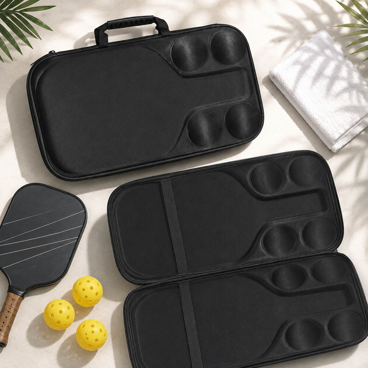 Waterproof Pickleball Paddle Bag, Hard Shell Case for 2 Paddles & 8 Balls, Pickleball Gear Organizer Gift