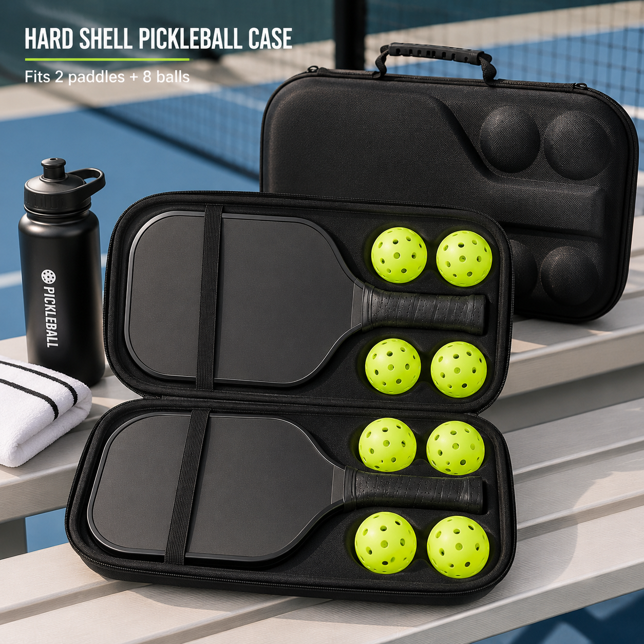 Waterproof Pickleball Paddle Bag, Hard Shell Case for 2 Paddles & 8 Balls, Pickleball Gear Organizer Gift