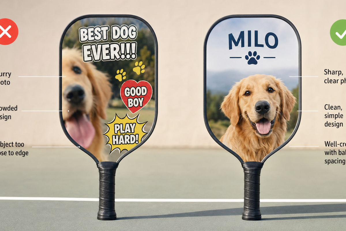 Comparison of a strong and weak photo custom pickleball paddle design layout