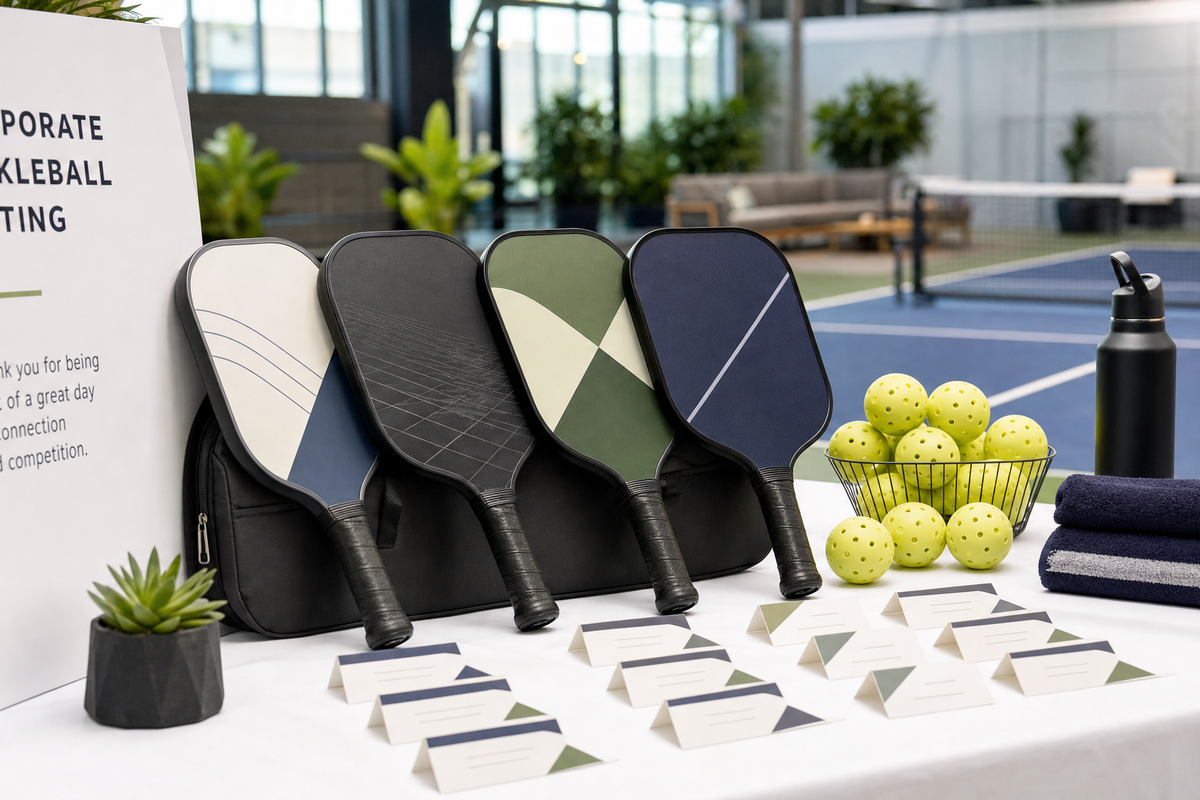 Corporate pickleball gifts with custom paddles for employees, clients, and event teams